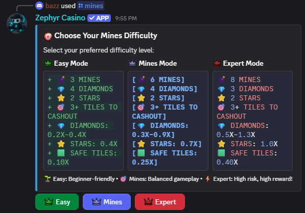 Mines Difficulty Selection
